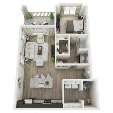 Floor plan for 1 bed, 1 bath, 842 sqft